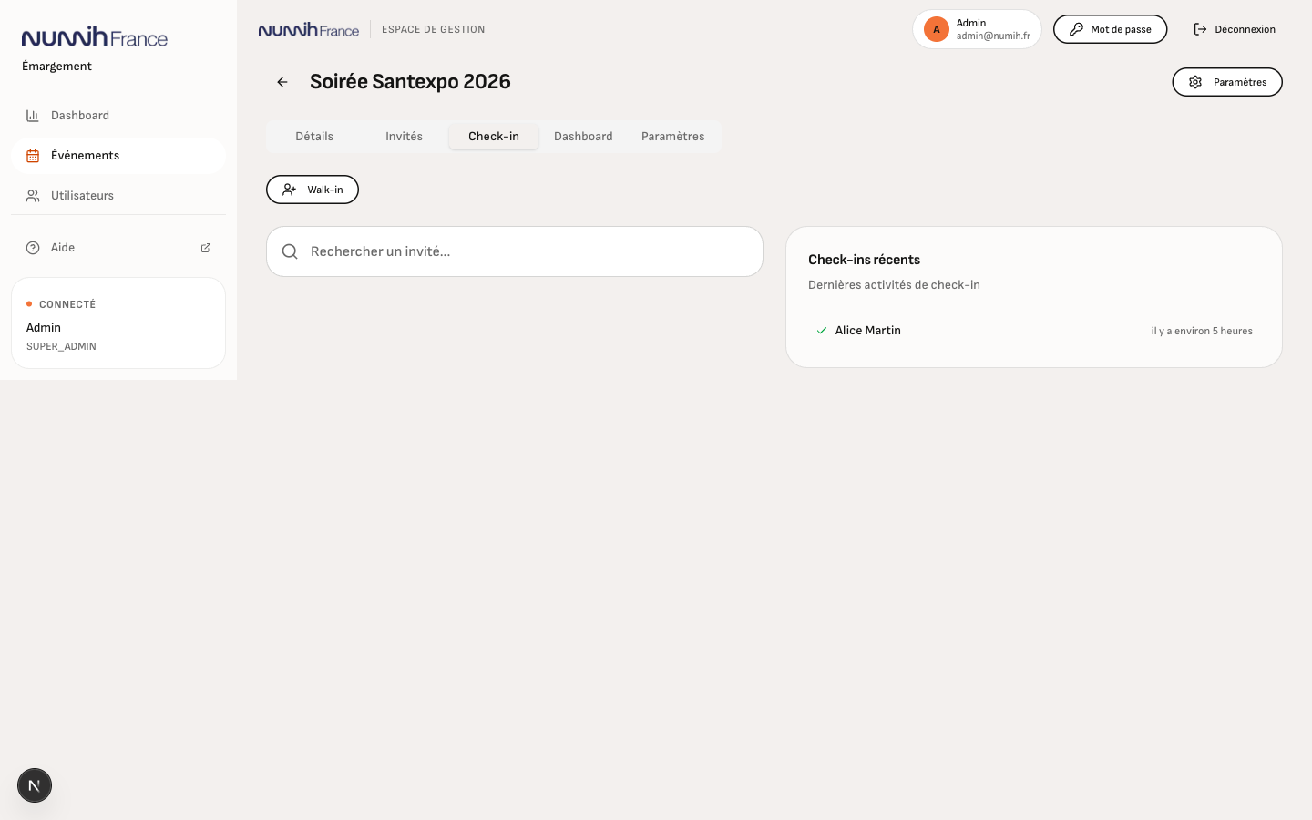 Écran de check-in
